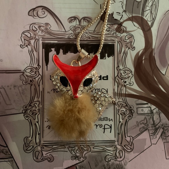 Furry Red Gold Crystal Fox Necklace - Picture 2 of 12
